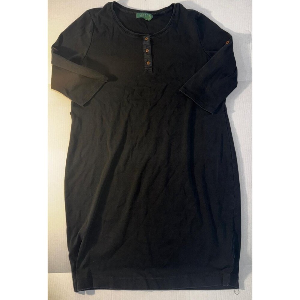 Polo Ralph Lauren Women’s Shirt Dress Black 3/4 Sleeves Pony Size Large